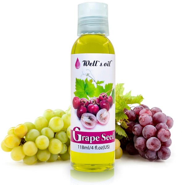 Well's Oil GRAPESEED OIL | 4oz(118ml) | All-Natural | For Hair + Skin + Nails | Moisturizer and Sensitive Skin | Refined, Cold Pressed | All Skin Types