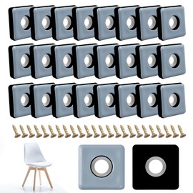 Pack of 24 Teflon Furniture Glides for Screws, 25 x 25 mm Teflon Glides, Square Furniture Sliders with Screws, Chair Glides Carpet Glides for Furniture Armchair Legs