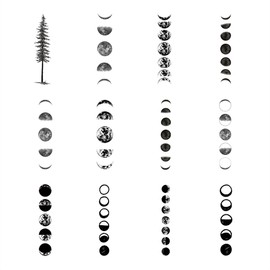 SanerLian Black Geometry Tree Tattoo Sticker Moon Phase Arrow Temporary Fake Tatoo Waterproof Men Women Arm Shoulder Back Body Art 13.8X4cm Set of 12 (SF261)