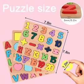 Wooden Puzzles for Toddlers, 3pack Alphabet Shape Puzzles for Kids 3 Wooden Montessori Toddler Alphabet Number Shape for Kids 3 Years Old Boys & Girls