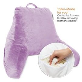 Nestl Reading Pillow, Medium Bed Rest Pillow with Arms for Kids Teens & Adults â Premium Shredded Memory Foam TV Pillow - Lavender Purple