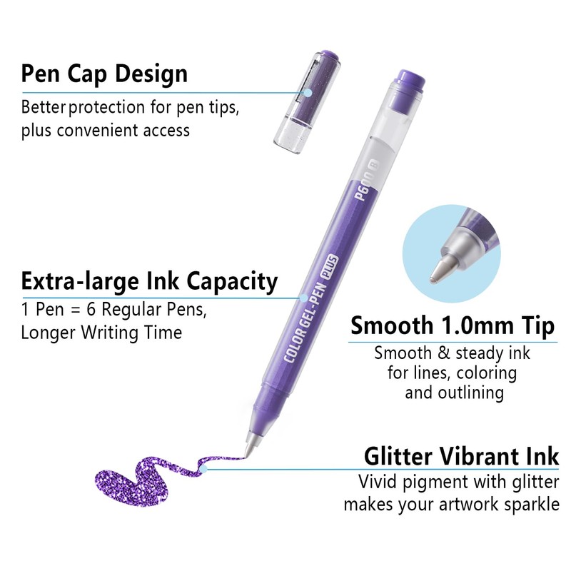 Xipan Jumbo Glitter Gel Pens Set of 12, Shimmer Sparkle