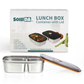 SOHIDA Electric Lunch Box Dual Compartment Container and Lid