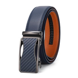 VONMELLI Men's Leather Belt Ratchet Suit Belt with Automatic Buckle for Business Suit, Width 35 mm, Size Adjustable, blue