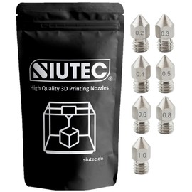 SIUTEC® Premium MK8 stainless steel nozzle/nozzle as set of 7 nozzles: 0.2-1.0 mm, for Ender, CR6, CR10S, X5SA, A8-1.75 mm filament