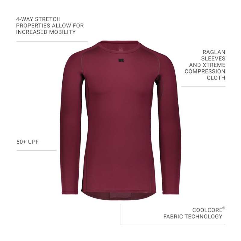 Russell Athletic Long Sleeve Compression Tee Maroon L