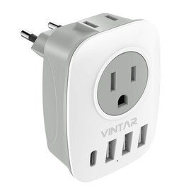 European Travel Plug Adapter, VINTAR International Power Plug Adapter with 1 USB C, 2 US Outlets and 3 USB Ports, 6 in 1 Travel Essentials to Most of Europe Greece, Italy(Type C)
