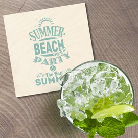 Unbranded Summer Beach Party 4'' X 4'' Square Wooden Coaster