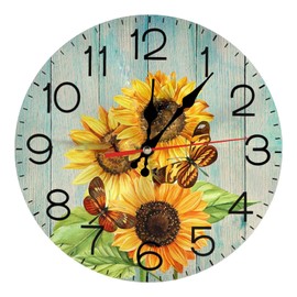 astylishome Outdoor Clocks for Bedrooms Yellow Sunflowers - Round Wall Mounted Clock Silent Non Ticking Painting for Bathroom Living Room Office School Home Decor 0813