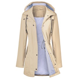 LOMON Raincoat Women Waterproof Long Hooded Trench Coats Lined Windbreaker Travel Jacket Khaki S