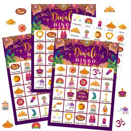 Liliful 35 Pieces Diwali Bingo Games 24 Players Diwali Bingo Cards Deepavali Party Favors Games for Family Gathering Classroom Activities Hindu Indian New Year Party Supplies