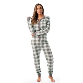 #followme Women's Printed Henley Thermal Onesie 6744-10195-MNT-XL