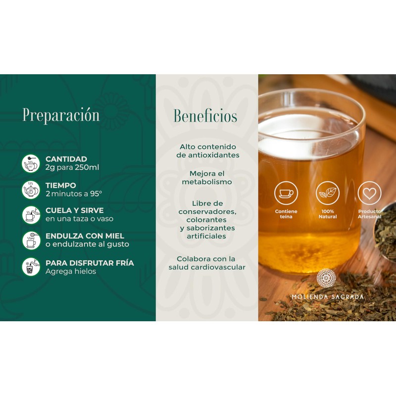 Molienda Sagrada, Té Verde Sencha, 15 sachets biodegradables