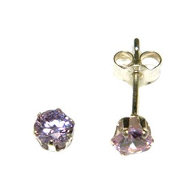 Arranview Jewellery Sterling Silver 4 mm CZ Stud Earrings Lavender Coloured