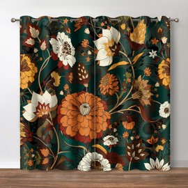 Jekeno Boho Floral Blackout Curtains Mid Century Morden Abstract Bohemian Flowers Print Drapes Decor Home Apartment Bedroom Living Room Darkening Grommet Window Treatments 2 Panels Set,42x84 Inch