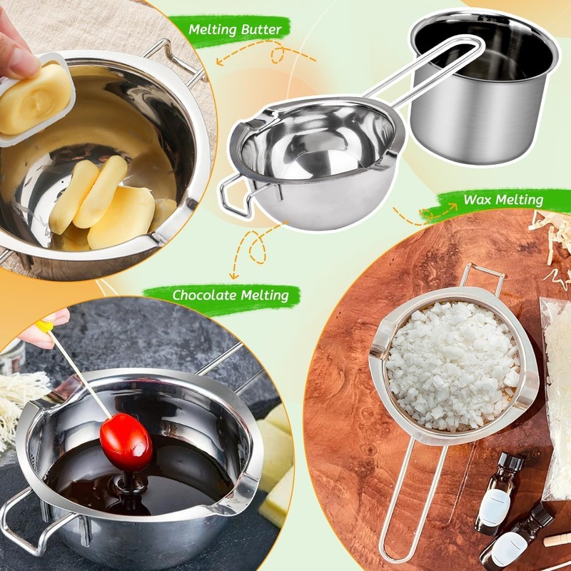 Double Boiler Melting Pot Set for Candle Making, 3-Piece Stainless