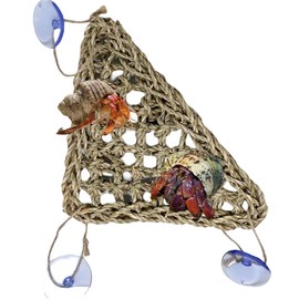 khanoqq Hermit Crab Climbing Hammock Toy，Natural Seagrass Mat with Suction CupsClimb Hammock Toy for Lizard Bearded Dragon Gecko Spider Small Reptile Terrarium Habitat Decor (Triangle)