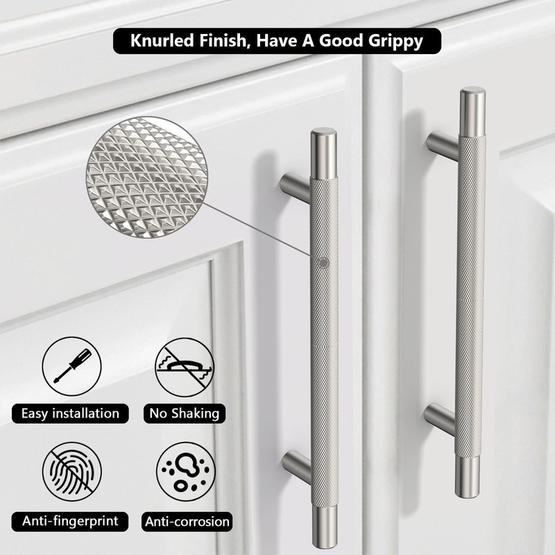 Coinkoly 10 Pack 5"(128mm) Satin Nickel Cabinet Pulls Knurled Kitchen