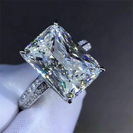 Fashion Zircon Ring 925 Sterling Silver CZ Ring Princess Cut Square Simulated 3 Carat Diamond Ring Shiny Full Diamond Two Row Dazzling Engagement Wedding Ring Promise Ring for Women (7)