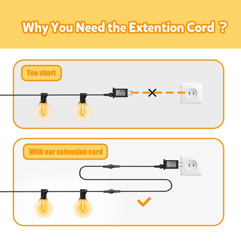cshare Extension Cords for String Lights Inflatable Decorations, 2 Pin
