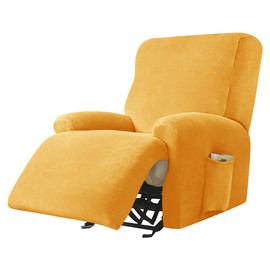 Highdi Stretch Cover for Recliner Chair, Complete Armchair Protector, Stretch Recliner Chair Covers, 1 Piece, Plain Velvet, Elastic Armchair Cover for TV Chair, Lounger, Armchair (Gold)