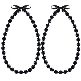 Tondiamo Graduation Kukui Nuts Lei Necklace 37 Inches Acrylic Black Hawaiian Necklace with Ribbon Bow Graduation Gift Tiki Luau Party Accessories for Women Men(6 Pieces)