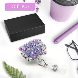 ERHACHAIJIA Jesus Loves You Retractable Glitter Badge Reel with Clip, Valentine's Day Gifts for Nurse Doctor Christians, Bible Verse Religious Gifts for Women Men, Nurse Day Gifts for CNA NICU Nurse