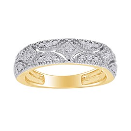 Sterling Silver Round Prong Set Moissanite, Natural Diamond And Lab Grown Diamond Accent Bridal Wedding Band Ring for her in 14K Gold Over Sterling Silver, Jewelry gift for Women, Ring Size-10,