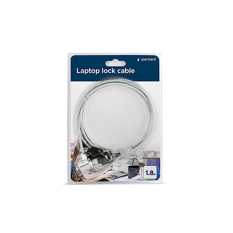 Gembird LK-K-01 1.8m Plata - Cable antirrobo ,Llave, Cloruro de