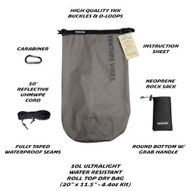 Venture Vibes | Premium Ultralight Bear Bag Kit for Backpacking | 10L Dry Bag - Neoprene Rock Sack - Reflective Slick Rope - Hanging Food Storage for Camping and Backpacking (Dark Grey)