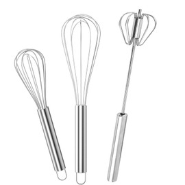 Juego de Gvolatee Batidor Manual De Huevos Profesional Acero Inoxidable, 2 Batidores De Globo (8'' y 10''), 1 Batidor De Huevos Semiautomático Giratorio Para Batir, Batir, Revolver y Cocinar