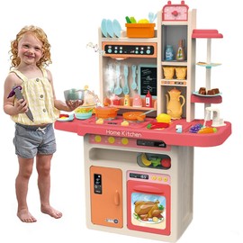 Play Kitchen for Kids, Modern Kitchen Playset with Sound & Light, Music, Cooking Stove with Steam, Play Sink, Oven, Auto Egg Steamer, Large Kitchen Toys for Girls Boys