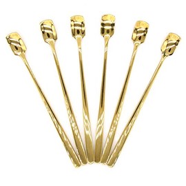 6 PCs Stainless Steel Mixing Spoon with Gold Finish - Stirrer Spoon with Shovel-Shaped Head for Coffee, Ice Tea, Soft Drink, Cocktail, Length 6-1/32-Inch (15.3 cm)