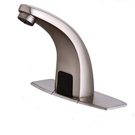 Fyeer Automatic Touchless Bathroom Faucet, Motion Sensor Activated Hands Free Brush Nickle Sensor Mixer with Deck Plate
