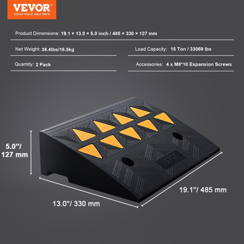 VEVOR Rubber Curb Ramp 5" Rise Height 2 Pack, Heavy-Duty