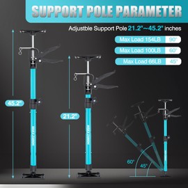 Cabinet Jacks for Installing Cabinets, Adjustable Support Pole Furniture Jack, Third Hand Tool 21.2-45.2 in (154lbs) Installation, Support Rod for Dust Barrier Poles, Drywall Lift, Zip Wall, 2-Pack
