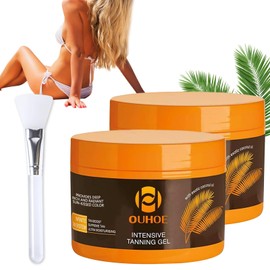 Intensive Tanning Gel, 2Pcs Natural Tanning Accelerator CreamGel, with brush, Brown Self Tanning Oil, Deluxe Tan Accelerator Gel for Fast NaturalTanning, Sunbed Tanning Accelerator,150g*2(A)