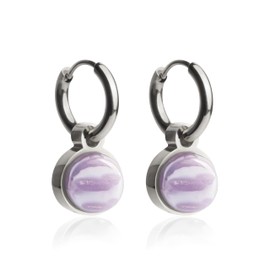 Kleine Silber Creolen mit Anhänger • Silberne Edelstahl Ohrringe mit Charm in lila zum Wechseln • nickelfrei & wasserfest • MIX AND MATCH • Ø 12 mm