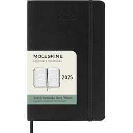 Moleskine Weekly Planner, Horizontal 12-Month Weekly Planner 2025, Soft Cover and Elastic Closure, Colour Black, Pocket Format 9 x 14 cm