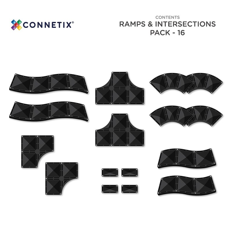 CONNETIX Magnetic Tiles Roads Ramps & Intersections Pack, 16 Pieces