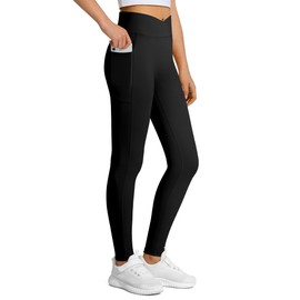 JOCMIC Girls Athletic Leggings Cross High Waist for Kids Yoga Dance Gym Pants with Pocket Black 13-14 Years