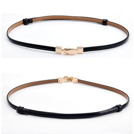 Diyafas Women Skinny Leather Belts Adjustable Thin Waist Belt for Dress Jeans Waist Strap, Black, One Size