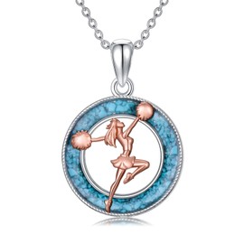 PROESS Cheerleader Gifts for Women Sterling Silver Turquoise Sport Cheer Necklace Cheerleader Pendant Jewelry for Women