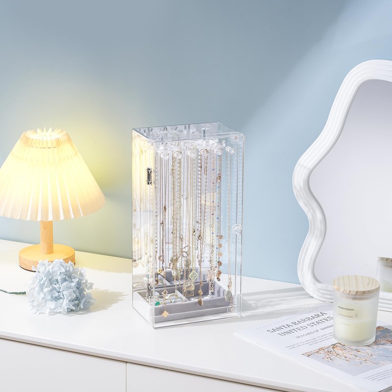 Lolalet Necklace Holder Organizer, Acrylic Jewelry Organizer with 24 Hooks,