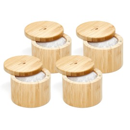 RoyalHouse Natural Bamboo Salt and Pepper Holder With Bamboo Lid, Salt Cellar With Magnetic Swivel Lid, Healthy Storage Box For Herbs Or Favorite Seasonings (Pack of 4)