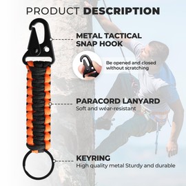 DUGRAFT Paracord Keychains, Paracord Carabiner Keychain with Clip, Braided Lanyard Utility Ring Hook Outdoor Camping Kit for Traveling, Camping,Outdoor Activities,Keys
