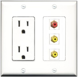 RiteAV - 15 Amp Power Outlet 1 Port RCA Red 2 Port RCA Yellow Decorative Wall Plate