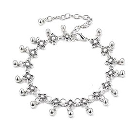Flower Ankle Bracelets for Women Waterproof Vintage Boho Non Tarnish Anklets Beach Cute Chunky Friendship Dainty Charm Adjustable Anklets (Silver, One Size)