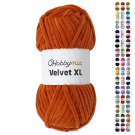 HobbyMia Velvet XL Chenille - 100g / 74yds - Super Bulky Fluffy Yarn for Crochet - Plush Soft for Baby Blankets (6 Skeins - Orangy Red)