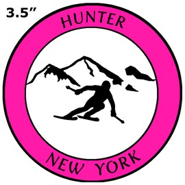 Athena Brands Hunter, New York - Sports Skier - Car Truck Window Bumper Graphics Sticker Decal - Hot Pink